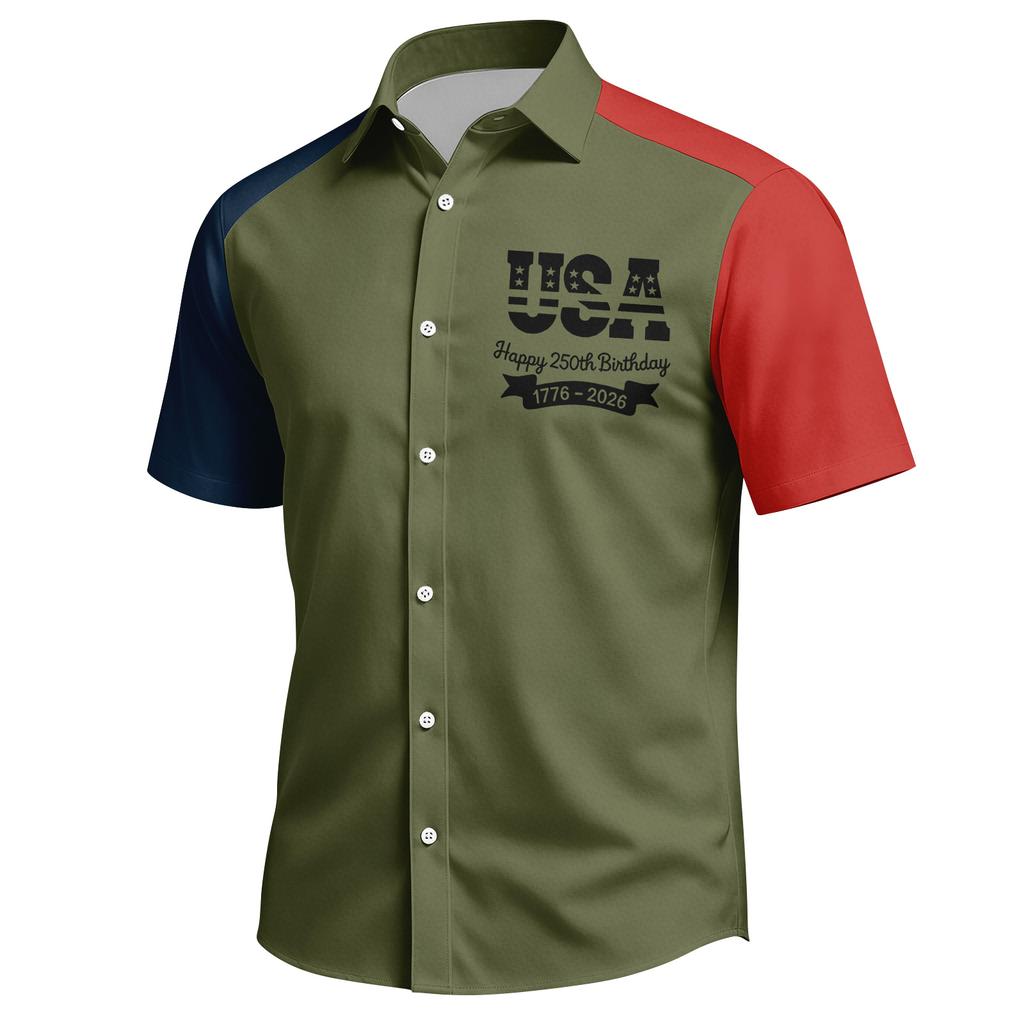 Men's Short Sleeve Button Down Shirt USA 250th Birthday 1776 2026 Print Casual Collared Top for Everyday Wear