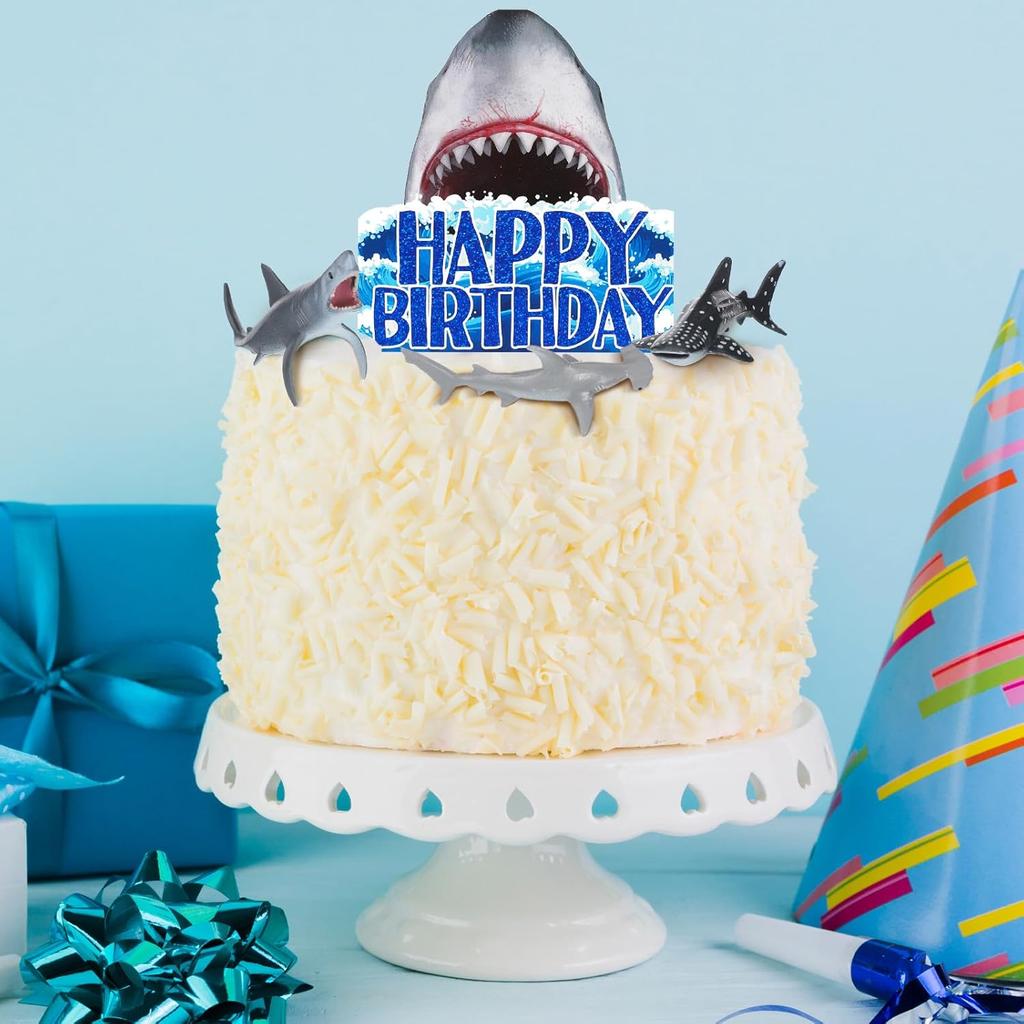 18pcs Shark Cake Topper for Attack Sea Creatures Decor Shark Figurines Decorations Ocean Theme Cupcake for Birthday Shower Party