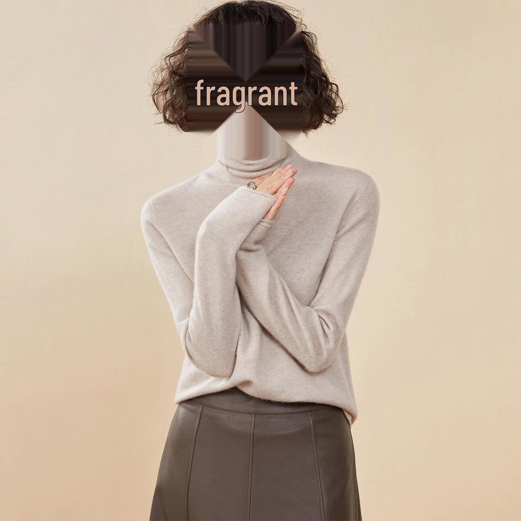 Women's Solid Color Cashmere High Neck Sweater - Loose Knit, Seamless Wool Base Layer