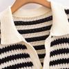2025 Spring/Summer Women's Striped Short-Sleeve Polo Collar Knitted Sweater - Casual & Versatile
