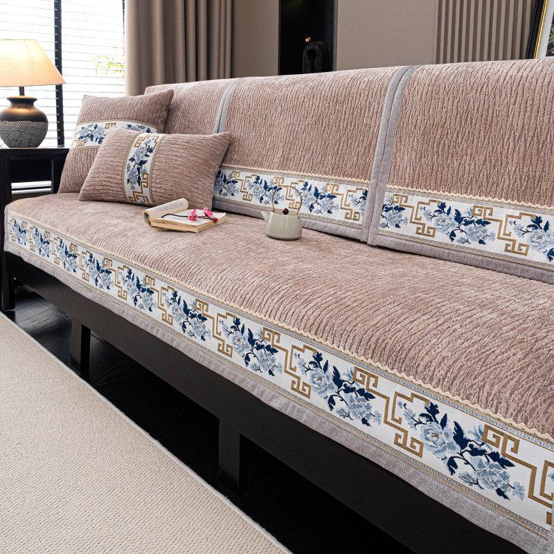 Oriental New Chinese Style Sofa Cushion Cover Chenille Jacquard 4 Season Universal Solid Wood Home Decor Non-Slip Sofa Slipcover