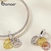 Bamoer 925 Sterling Silver Heart-shaped Leaf Pendant Fit for Women DIY Bracelet & Bangle Plated Gold Heart Charms Fine Jewelry