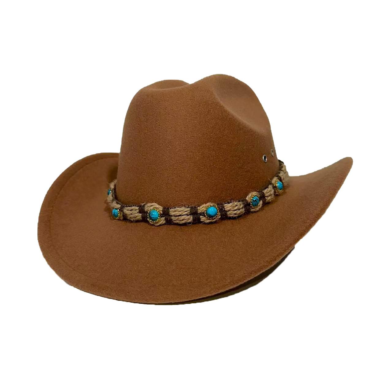 

Западная ковбойская шляпа Мужская и женская Однословная Широкополая Цилиндр Ретро Шляпа для верховой езды Этнический Тибетский Джазовый Цилиндр M（56-58cm） светло-коричневого