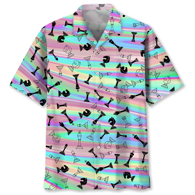 Vintage Chess Pattern Shirt For Men 3D Printed Short Sleeve Loose Lapel Hawaiian Shirts Women Y2k Summer Street Button Blouses