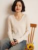 2026 Women's Cashmere V-Neck Slim Fit Sweater - Autumn/Winter, Soft Vertical Stripe Knit, Long Sleeve