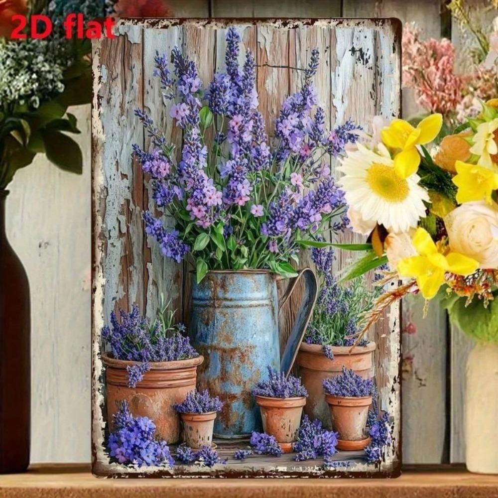 Vintage Lavender Barrel Metal Wall Sign Home Decor