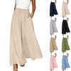Linen Casual Wide Leg Pants For Women Elastic Waist Versatile Business Casual Work Palazzo Trousers With Pockets