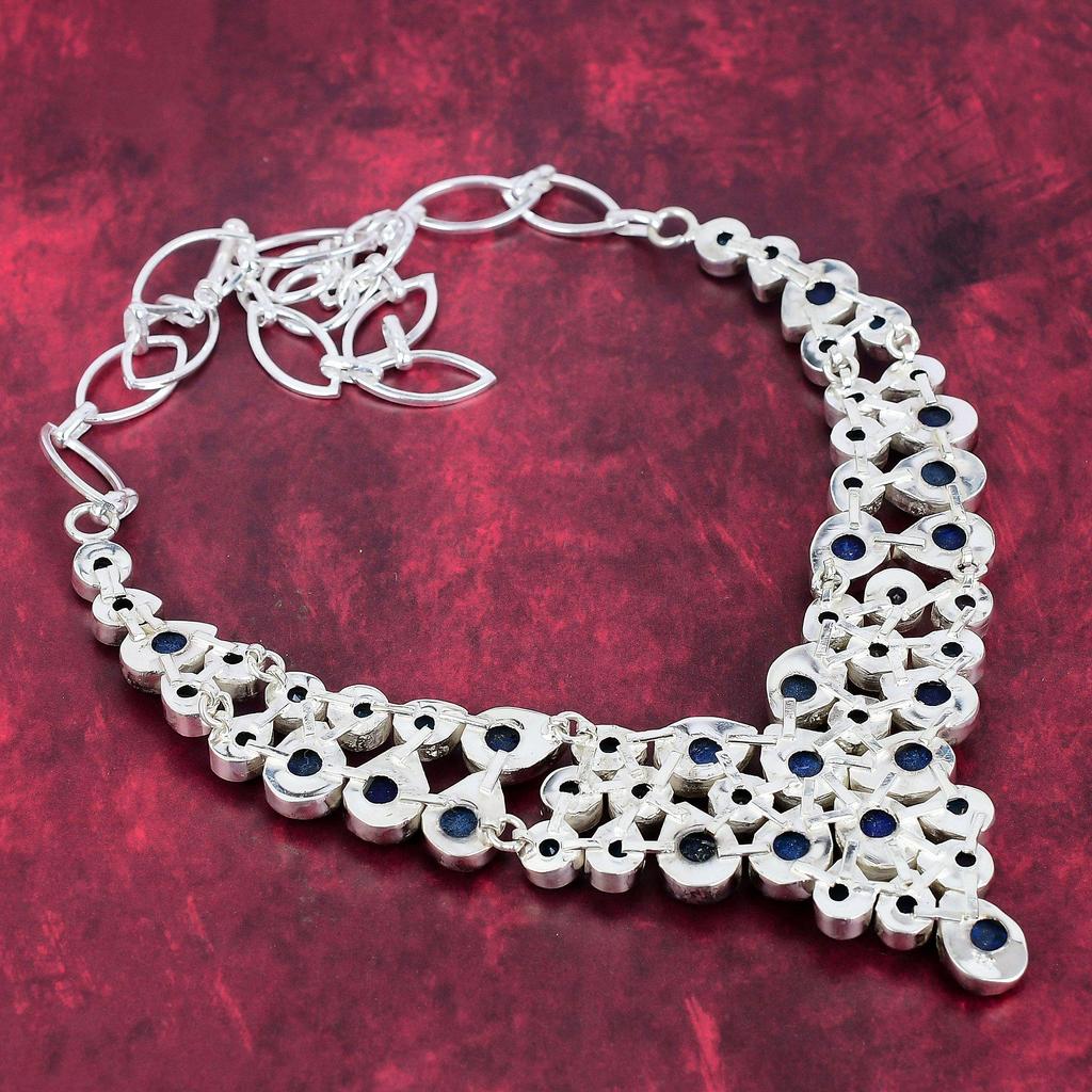 Lapis Lazuli, Blue Topaz 925 Solid Sterling Silver Necklace with Adjustable Chain, Handmade Gemstone Jewelry Necklace For Memorial Day