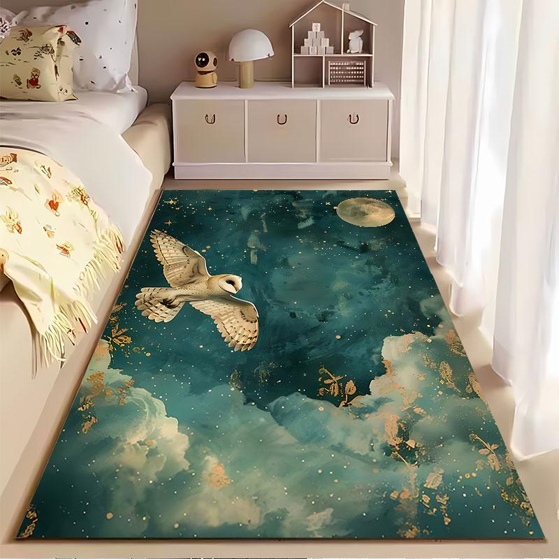 "Night Sky Owl with Moon" suitable as a non-slip mat for the living room or bedroom sofa