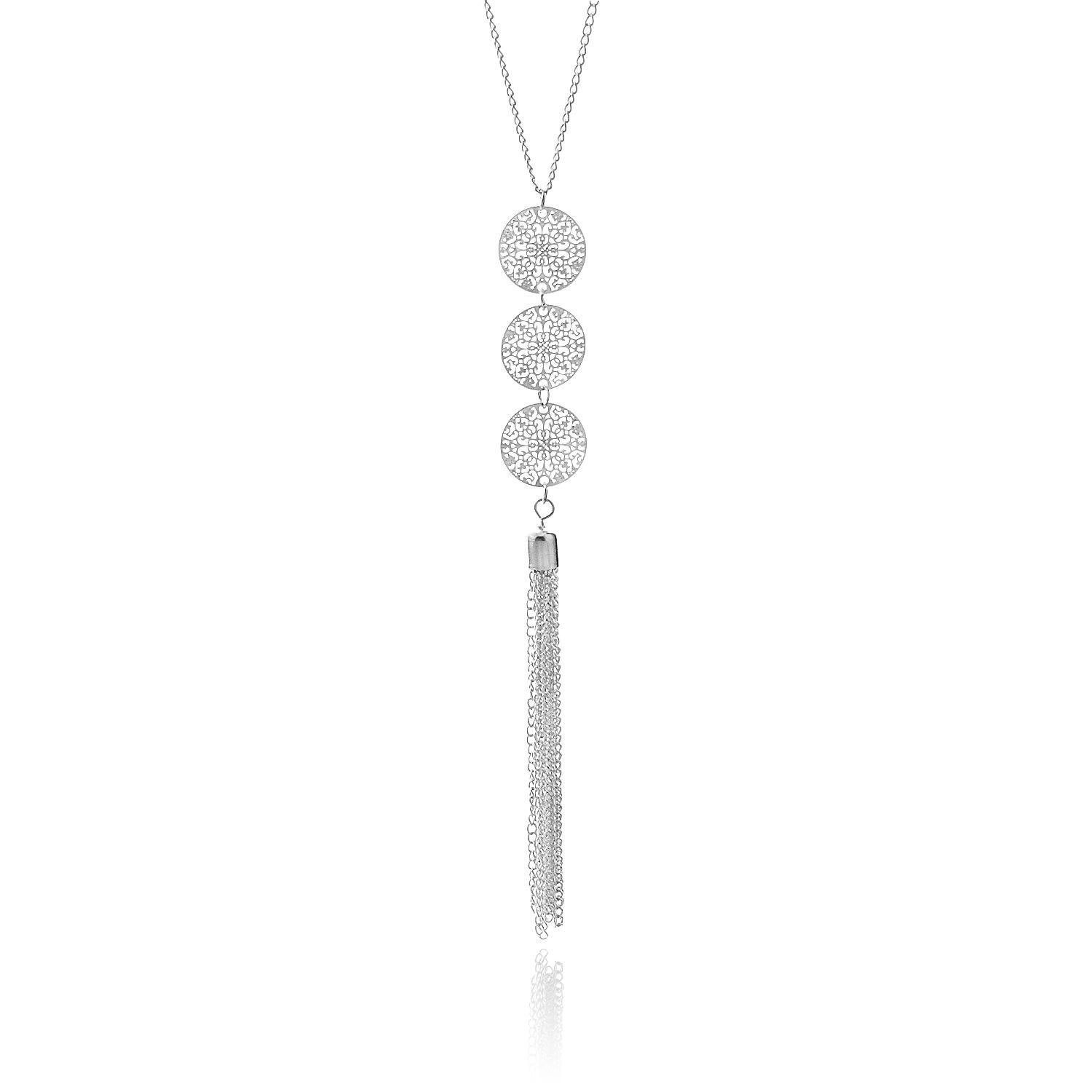 

Accessories Vintage Hollow Disc Geometric Round Tassel Pendant Necklace срібний