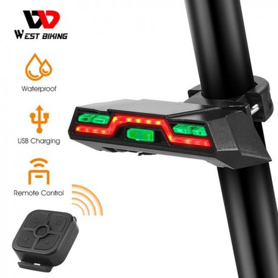 WEST BIKING Bike Turn Signal Light Smart Remote Control USB Cycling Tail Light