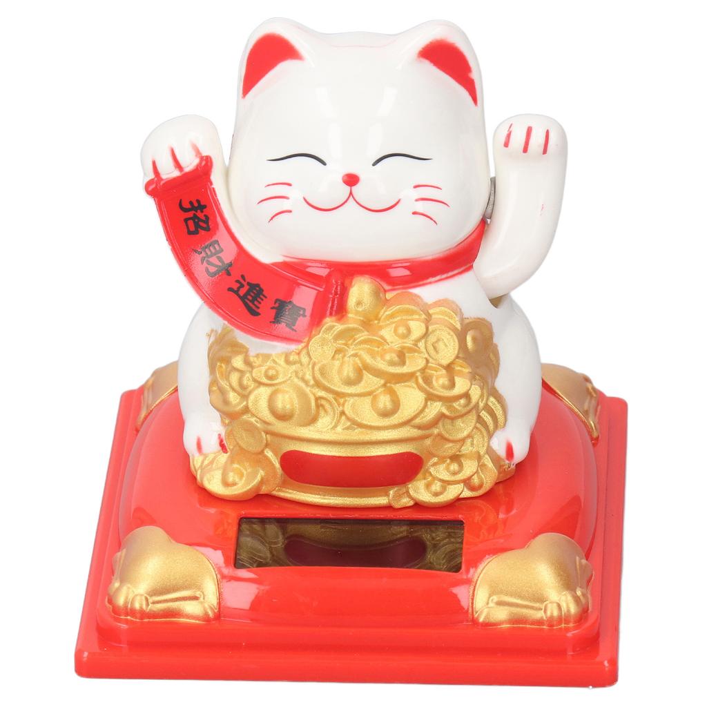 Lucky Cat Decoration Solar Power Arm Waving Fortune Cat Decorative Wealth Welcoming Cat Ornament