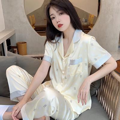Summer French High-End Bear Pajamas Women'S Short-Sleeved Trousers Thin Contrasting Color Loungewear Women'S Suit