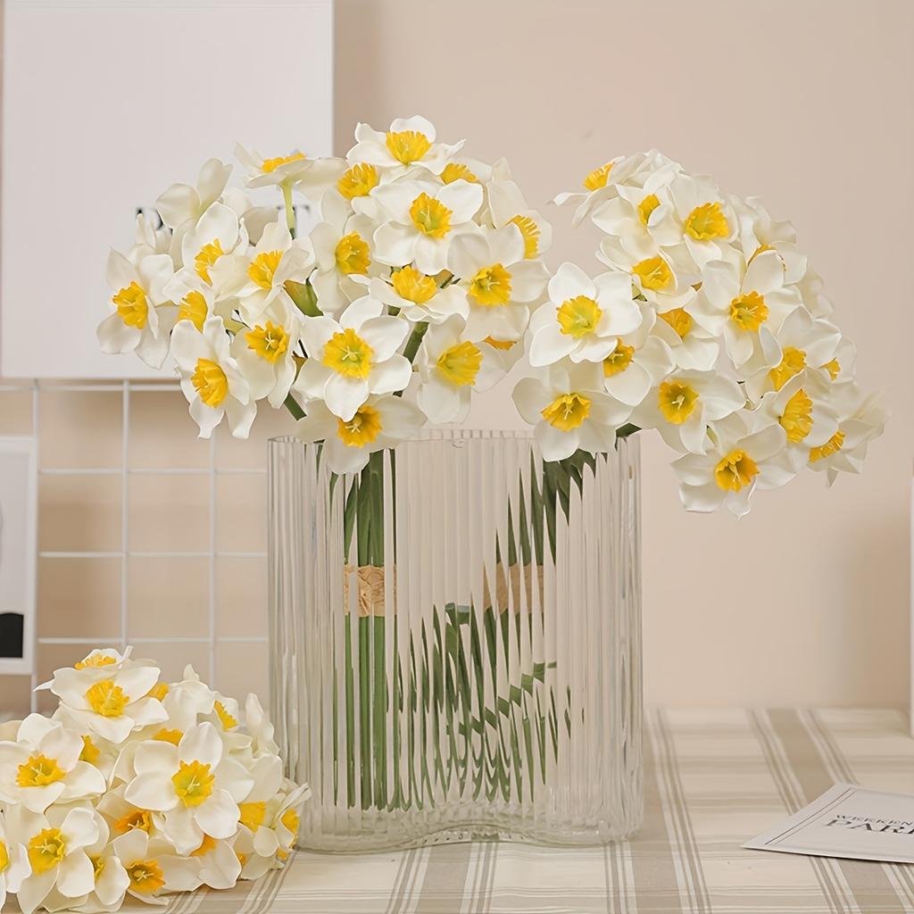 Künstliche Blume Osterglocke Seidenblumen Strauß, Frühlingsblume Kunstseide Blumenarrangement, Dekorative Akzente für Zuhause und Büro