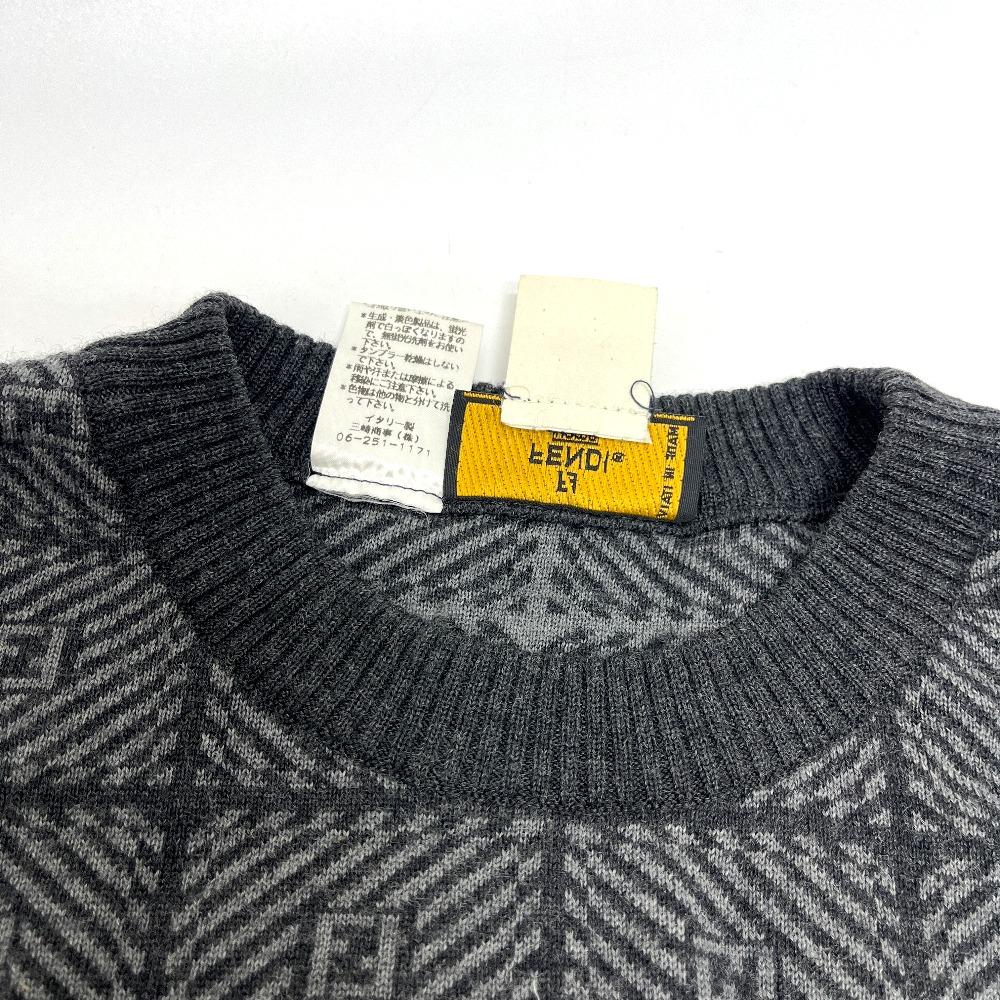 Fendi Zucca General Pattern Knit Apparel Tops Long Sleeve Sweater Wool Gray