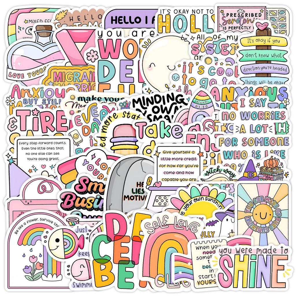 50 Cute Style English Phrases Graffiti Stickers Creative Sentences Stickers Water Cup Mobile Phone Waterproof Decorative Stickers