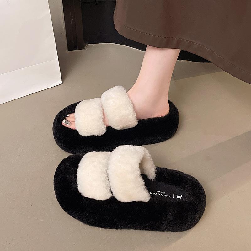 Thick-soled Mao Mao Drag Women's Shoes 2025 Autumn and Winter New Half-slippers Versatile Home Cotton Drag One-word Warm Cotton Slippers