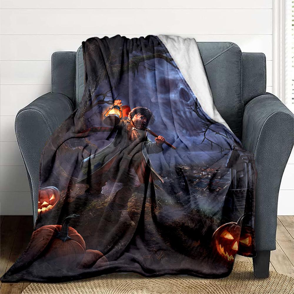 1PC Halloween, Ghostly Scene Blanket Soft Warm All Season Throw for Sofa, Bed, Car, Office Vibrant Colorful Design, Durable & Cozy Gift