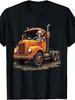 Funny Skeleton Truck Driver Graphic, Men's T-Shirt, Orange Semi Trucker Skull Art Design, Casual Summer Wear