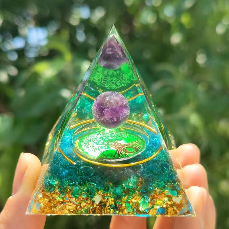 Energy Pyramid Reiki Natural Amethyst Ball Healing Crystals Chakra Tool Ornaments Resin Stones Craft Kids Gift Pyramid