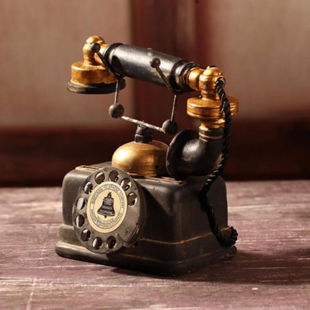 Vintage Rotary Telephone Statue Antique Shabby Old Phone Figurine Decor Model