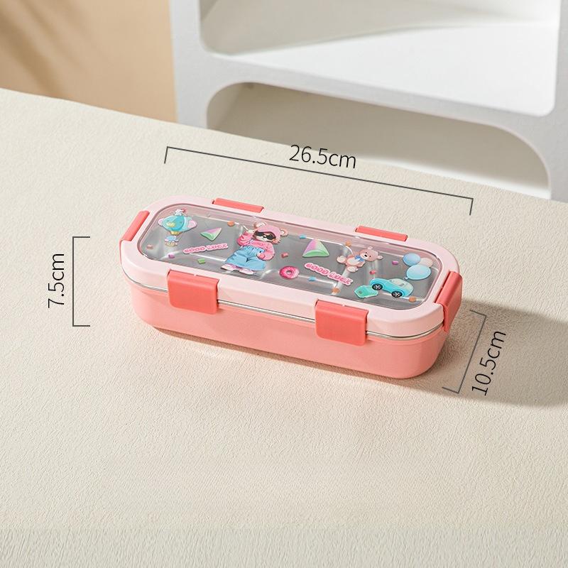 Cartoon Lunch Box Safe Rectangle Shape 304 Stainless Steel Office Workers Compartment Rectangle Container Food Preservation