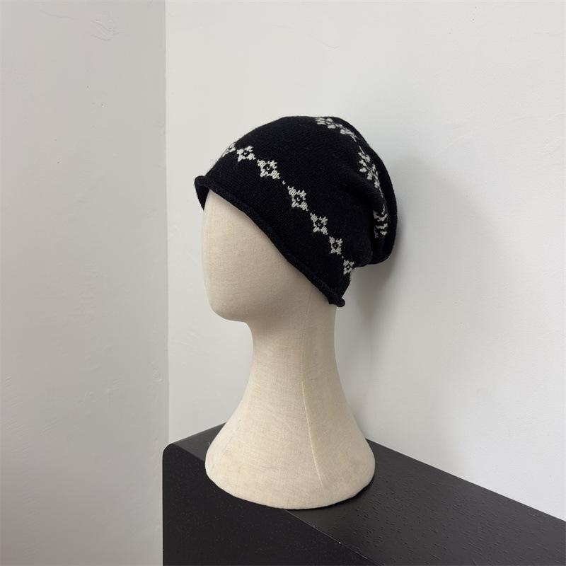 ins hat women's new women's autumn and winter wool knitted hat versatile thermal ear protector stack hat