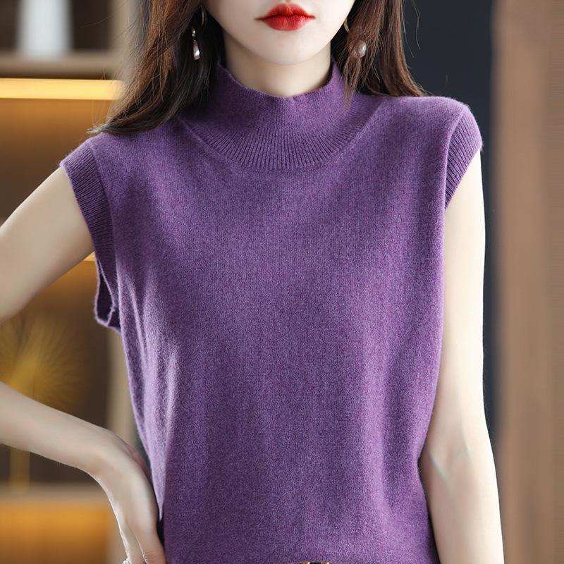 Women's Pure Wool Knit Cashmere Camisole - Slim Fit Sleeveless Base Layer for Spring/Autumn