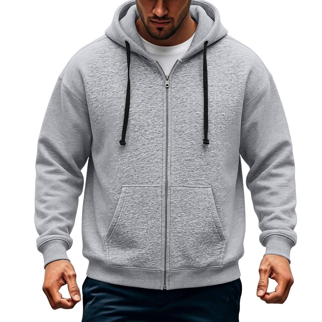 Men's Casual Zip-Up Hoodie Loose Fit Long Sleeve Sweatshirt for Fall Winter