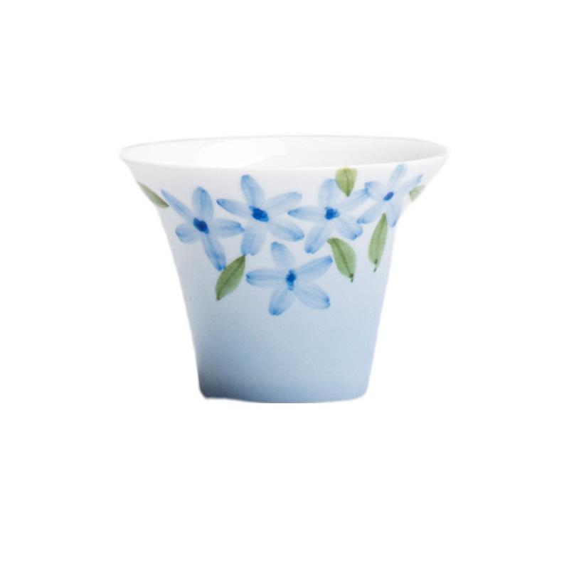 

Jade mud white porcelain hand-painted small blue flower tea cup Kung Fu tea set household gradual change blue tea cup single cup 200ml
