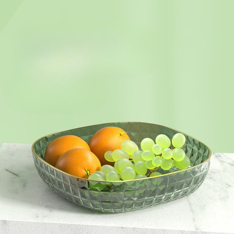 Light Luxury Gold Edge Square Fruit Tray Home Large Capacity Plastic Vegetable Salad Meal Tray Living Room Snack Candy Tray
