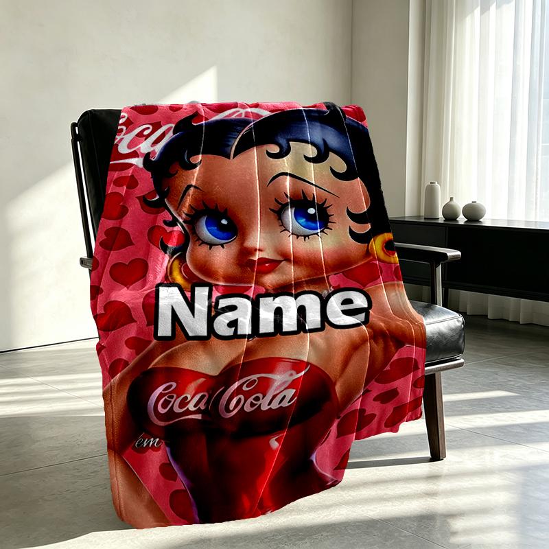 Custom Name Personalized Betty Boop Print Blanket, Home Decor, Bedroom, Sofa, Camping, Couch, Gifts for Birthday Christmas