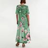 Women's Fashionable And Casual Long Beach Skirt Round Neck Short Sleeved Loose Retro Print Dress