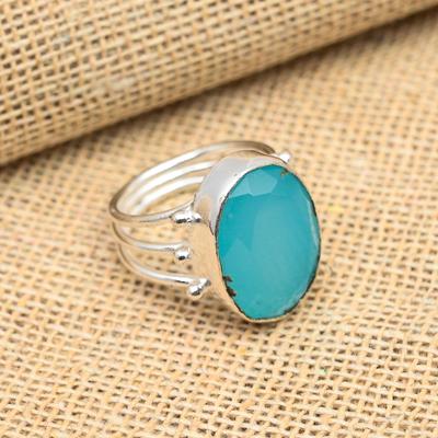 Aqua Chalcedon Edelstein 925 Sterling Silber handgefertigter Schmuckring Geschenk für Frauen