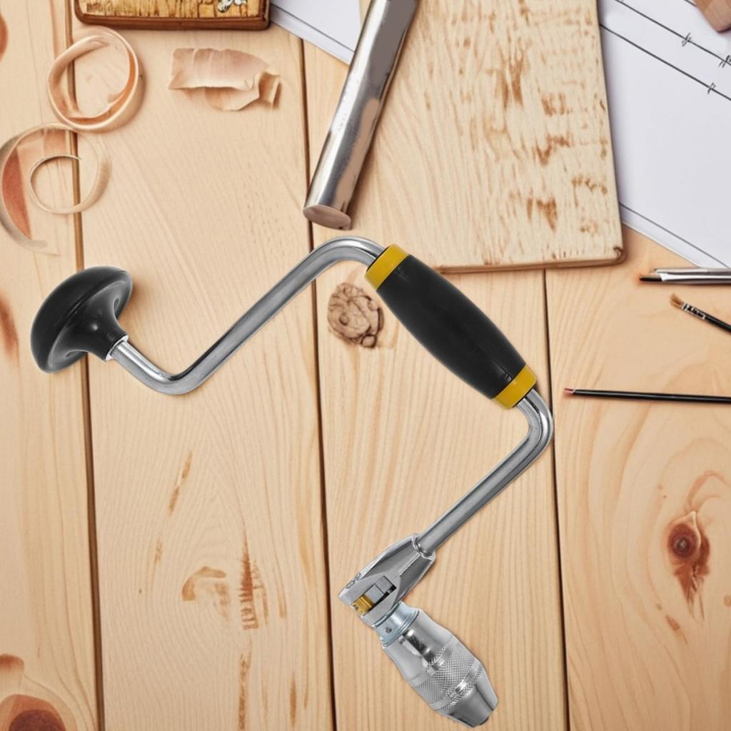 Hand Crank Drill with Comfortable Nonslip Handle Easy To Use Hand Punch Portable Tool for Wood Metal & Fiberglass