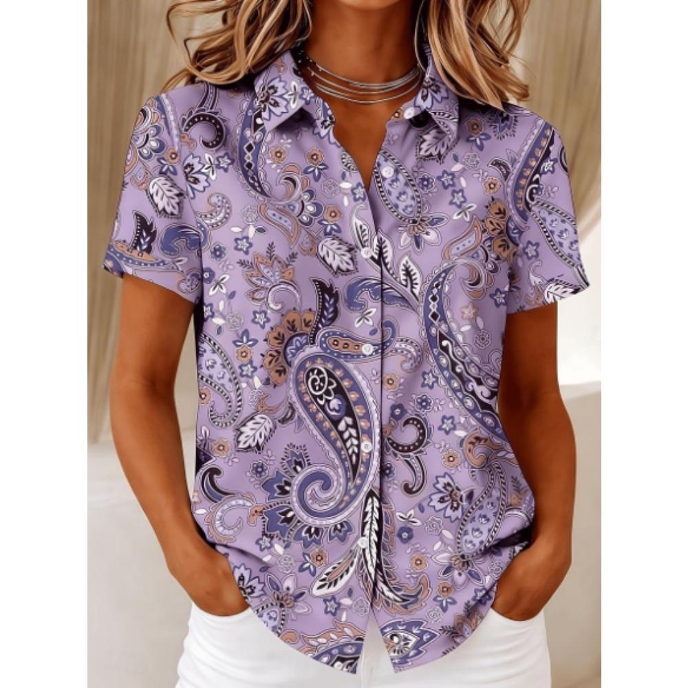 Women's Shirt Short Sleeve Shirt Button Down Blouse Vintage Pattern Printed Daily Casual Collar Regular Tops Daily  Summer Spring