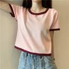 Summer Thin Retro Korean Short Sleeve T-Shirt Contrast Short T-shirt Top Women's Ins Fashion