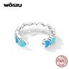 WOSTU Real 925 Sterling Silver Rainbow Heart Mono-Ear Cuff for Women Fashion Colorful Ear Clip Fine All-match Jewelry 1 Piece