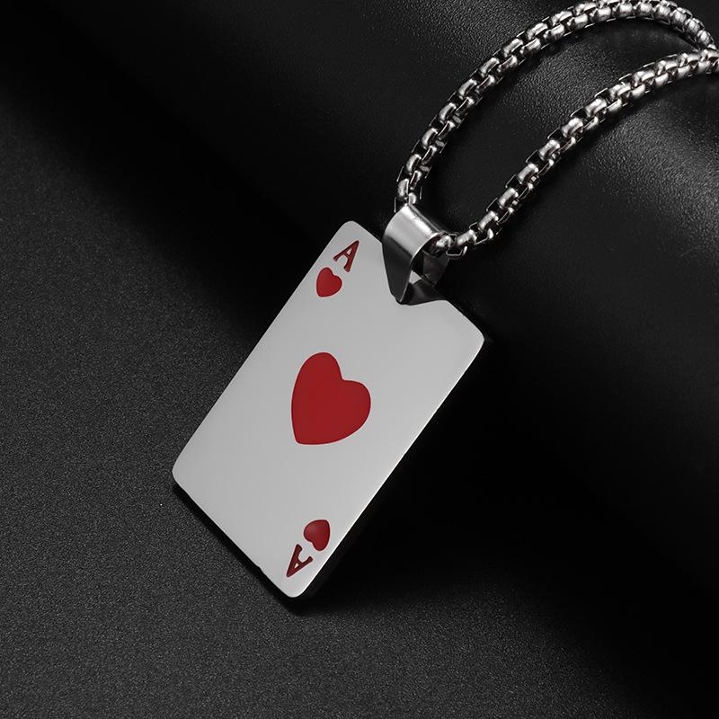 Fashion Stainless Steel Playing Card Pendant Necklace European American Simple Style Unisex Daily Jewelry