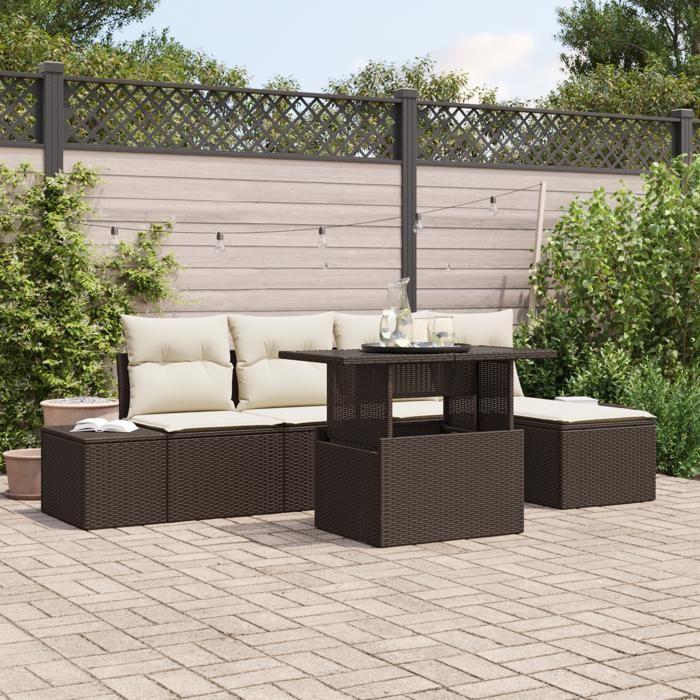VidaXL Ensemble de canapés de jardin 6 pièces avec coussins en poly rotin marron 3357901