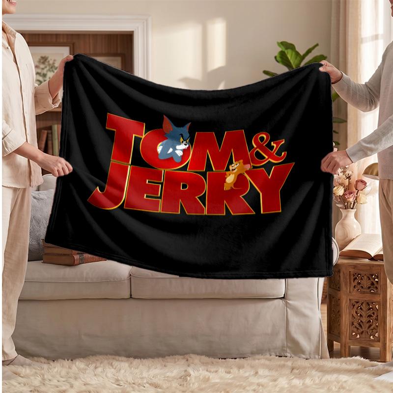 Tom and Jerry Printed Flannel Blanket, Skin Friendly Warm Throw for Indoor Couch Bed Daily Use