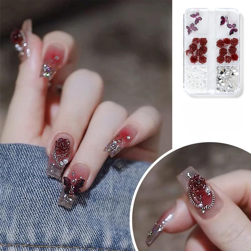

1Pc Nail Jewelry Aurora Bow Pearl Rivet Accessories Super Flash Small Diamond 12 Grid Mixed Nail Decoration