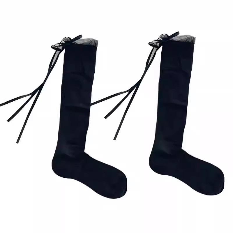 Female Summer Thin Sweet Bow Ballet Style Hollow Leg Pile Socks