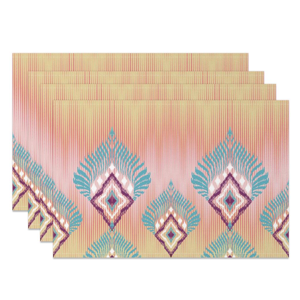 Bohemian Table Mats Artistic Ethnic Print Placemats Geometric Wave Abstract Patterns Waterproof 4pc Linen Dining Kitchen Decor