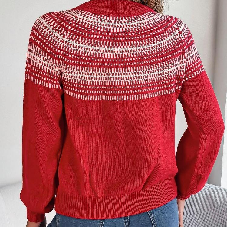 Vintage O Neck Loose Knitwear Cardigan Sweater Long Sleeve Top Winter Autumn Color Print