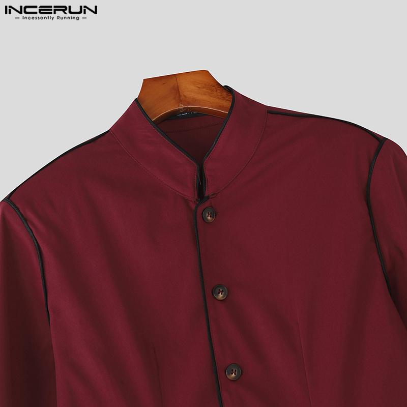 INCERUN Men Autumn Stand Neck Long Sleeve Buttons High Splits Long Windbreaker Coats
