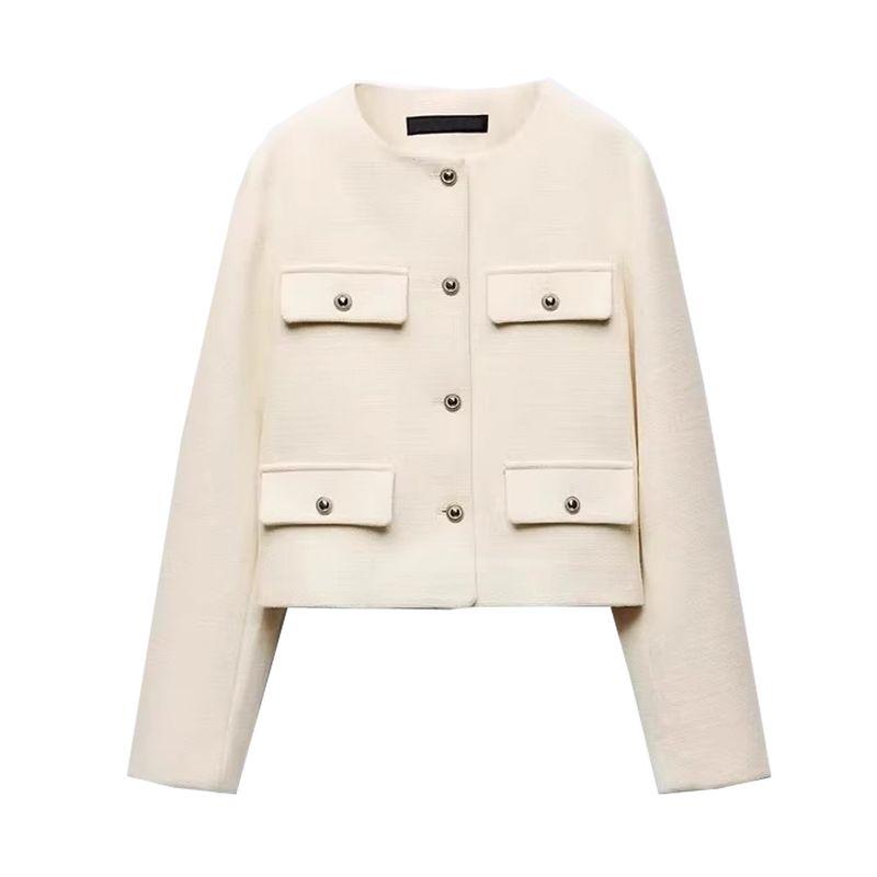 Summer New Product Women's Clothes French Style Classic Style round Neck Long Sleeves Flip Decoration Short Jacket 3046278