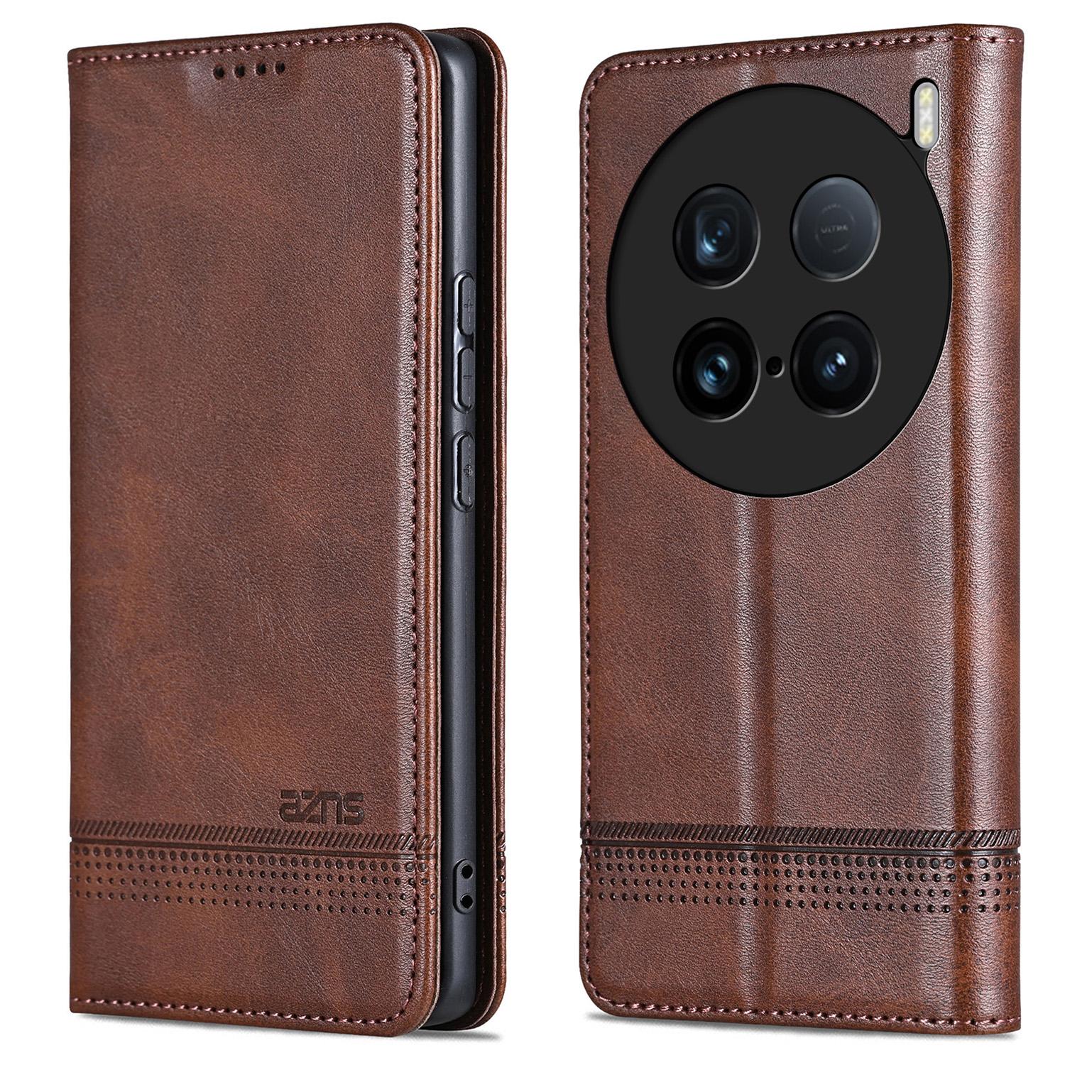 

For vivo X100 Ultra 5G Case Magnetic Adsorption Leather Phone Cover Flip Wallet Coffee
