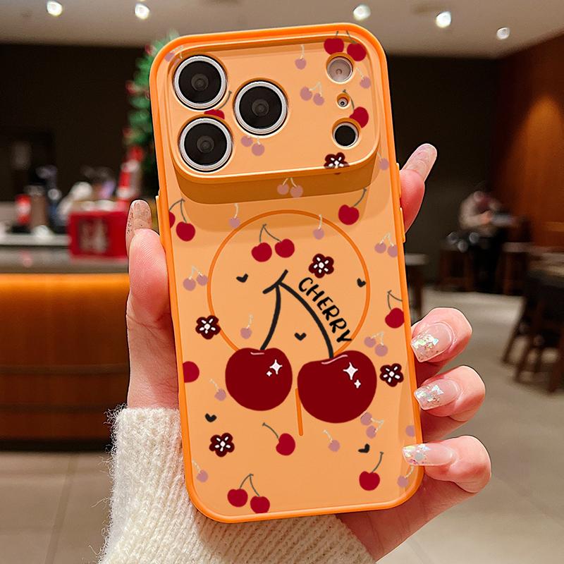 Cartoon Cherry Print Magnetic Phone Case For iPhone 17 Pro Max 16 15 14 13 Pro Max For Magsafe Wireless Charge TPU PC Back Cover