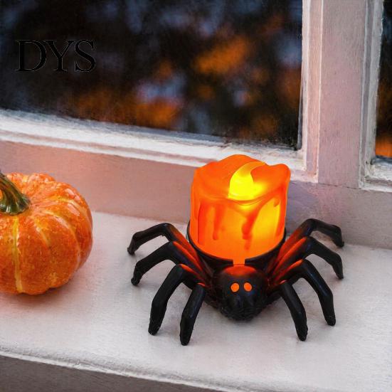 Indoor Festival Atmosphere Lamps Halloween Spider Tea Light Candle, Battery Operated Flameless Flickering LED Fake Candles Spooky Eyeball Skull